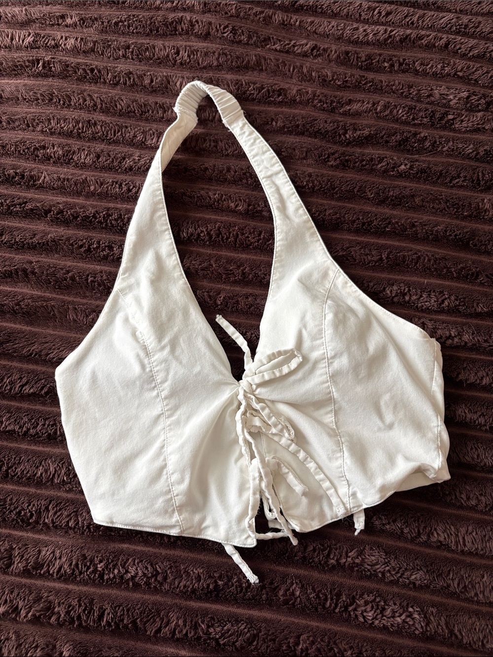 Windsor White Halter Lace-Up Crop Top